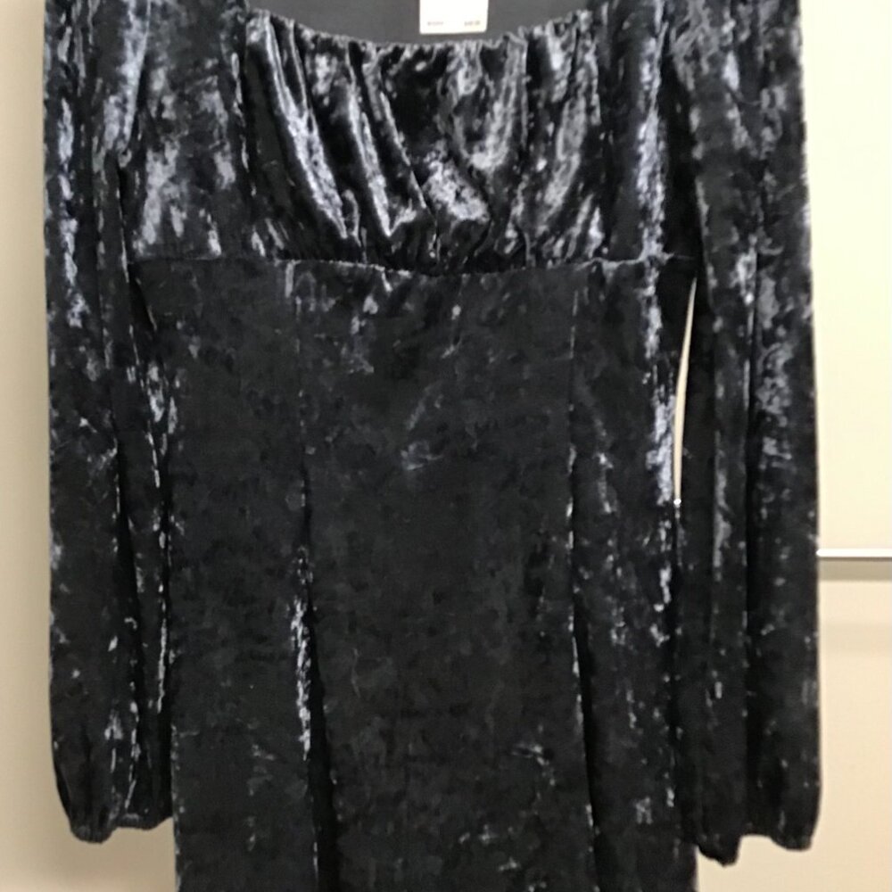 All in Favor Nordstrom crushed steel blue velvet dress - NEW NWT